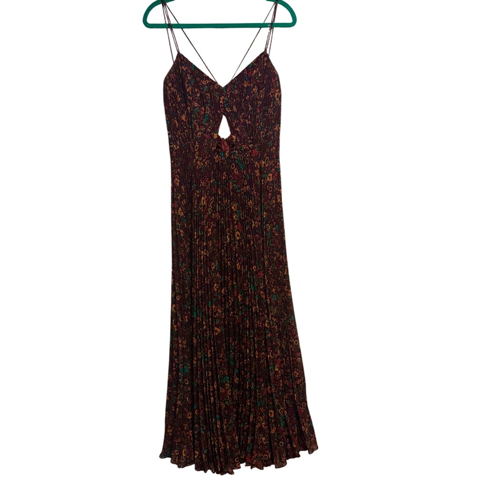 AMUR Lucy Floral Cutout Pleated Maxi Dress
